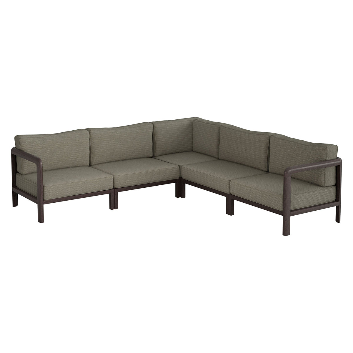 Kona 5-Piece Outdoor Teak Wood Corner Sofa with taupe cushions and wood frame by HouseOfZazla on Tampa Home & Garden Store