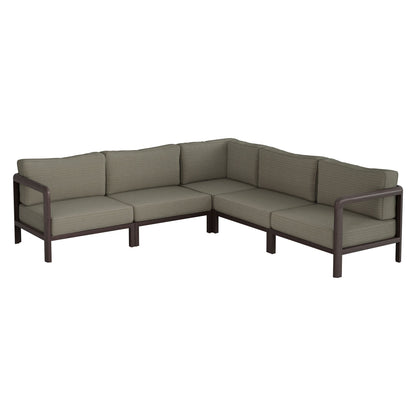 Kona 5-Piece Outdoor Teak Wood Corner Sofa with taupe cushions and wood frame by HouseOfZazla on Tampa Home & Garden Store