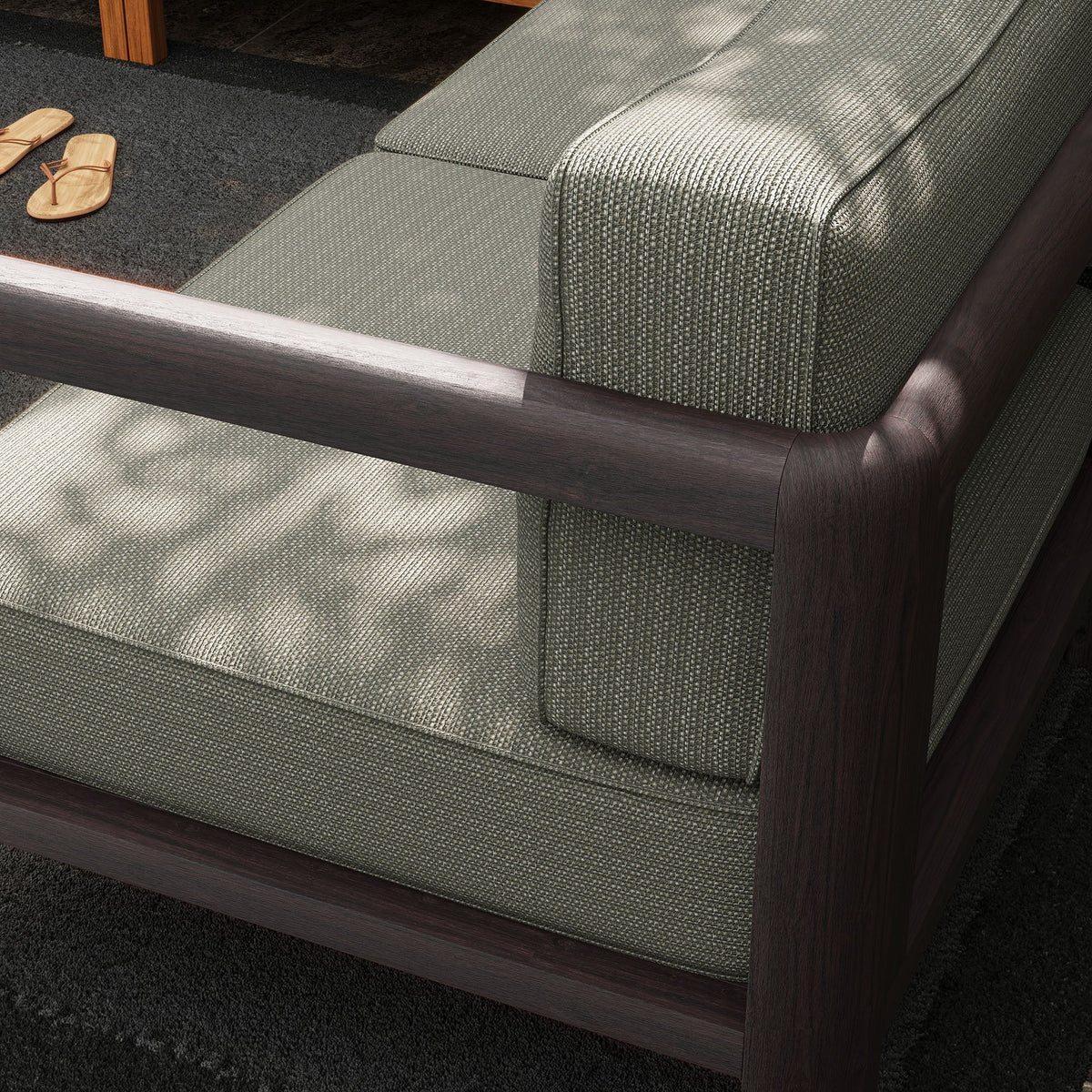 Kona 5-Piece Outdoor Patio Teak Wood Corner Modular Sofa with gray woven upholstery on Tampa Home & Garden Store