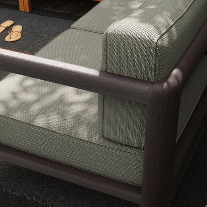 Kona 5-Piece Outdoor Patio Teak Wood Corner Modular Sofa with gray woven upholstery on Tampa Home & Garden Store