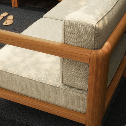 Kona 5-Piece Outdoor Patio Teak Wood Corner Modular Sofa by Modway, beige cushions, teak frame on Tampa Home & Garden Store