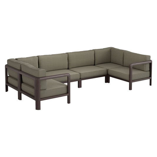 Kona 6-Piece outdoor teak wood modular sofa with olive cushions by HouseOfZazla on Tampa Home & Garden Store