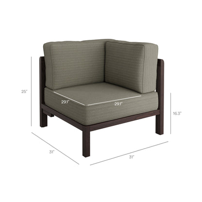 Kona 6-Piece Outdoor Teak Wood Modular Sofa with taupe textured cushions and dark wood frame on Tampa Home & Garden Store