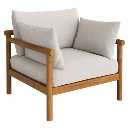 Eleni Outdoor Patio Teak Wood Armchair beige cushions teak frame Modway on Tampa Home & Garden Store