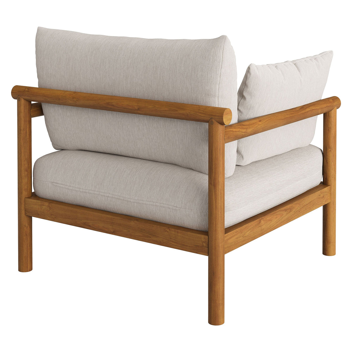 Eleni outdoor patio teak wood armchair with beige upholstery and wood frame on Tampa Home & Garden Store