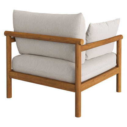 Eleni outdoor patio teak wood armchair with beige upholstery and wood frame on Tampa Home & Garden Store