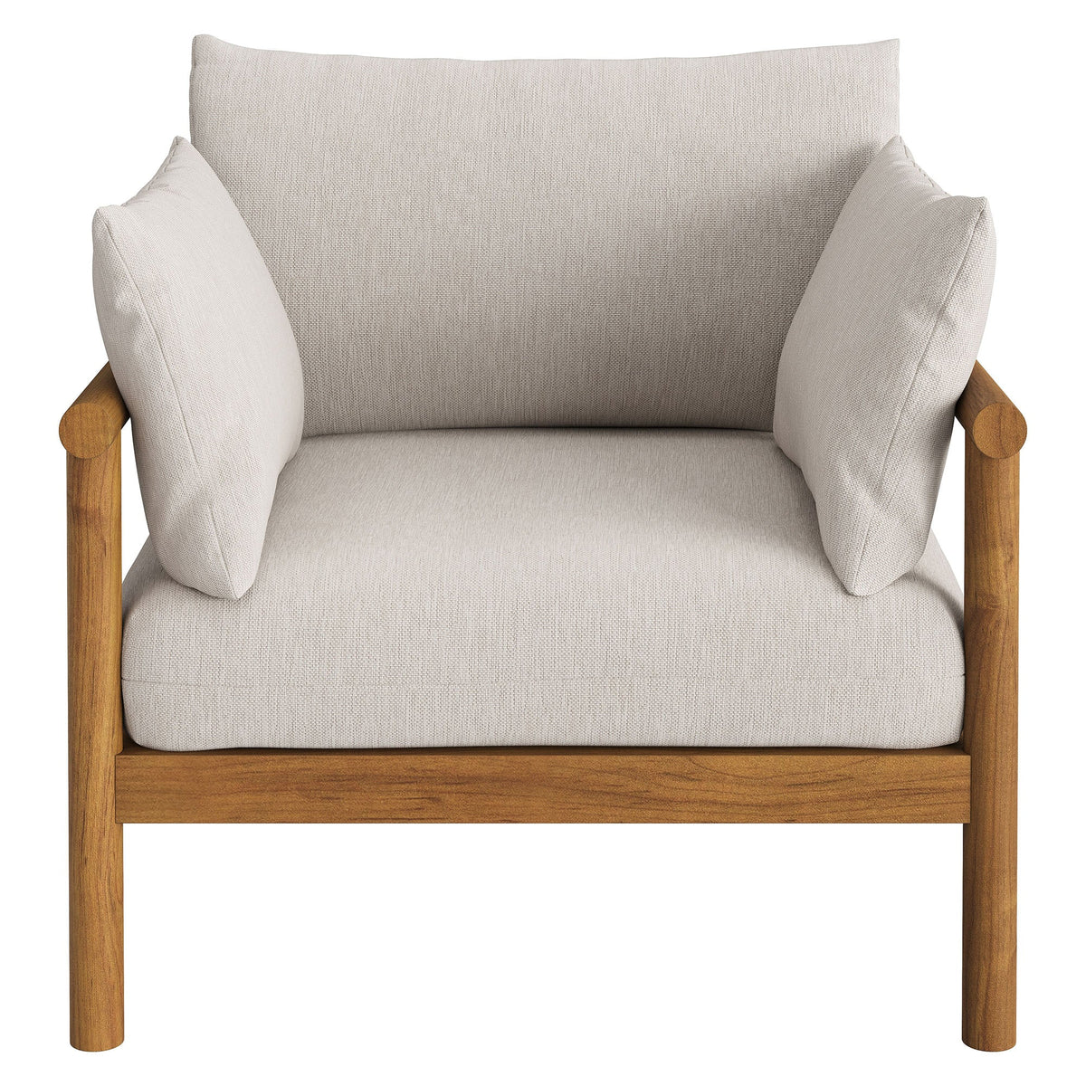 Eleni Outdoor Patio Teak Wood Armchair by Modway with beige cushions and teak frame on Tampa Home & Garden Store