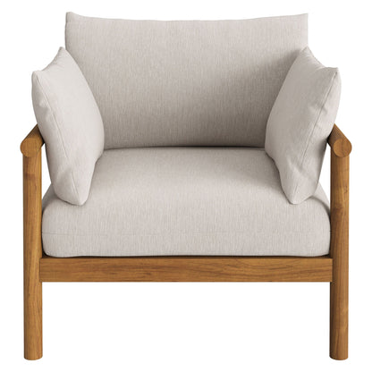 Eleni Outdoor Patio Teak Wood Armchair by Modway with beige cushions and teak frame on Tampa Home & Garden Store