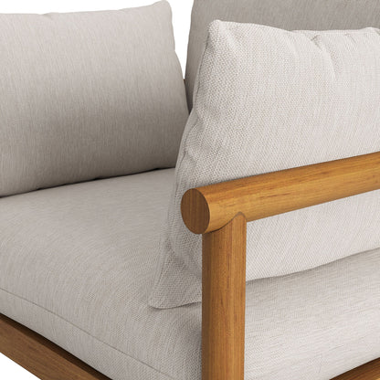 Eleni outdoor teak wood armchair by Modway with beige woven cushions and teak armrest on Tampa Home & Garden Store