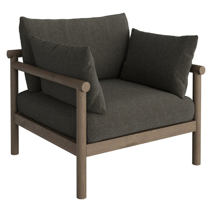 Eleni 2-Piece outdoor patio teak wood armchair and ottoman set with dark charcoal cushions on Tampa Home & Garden Store