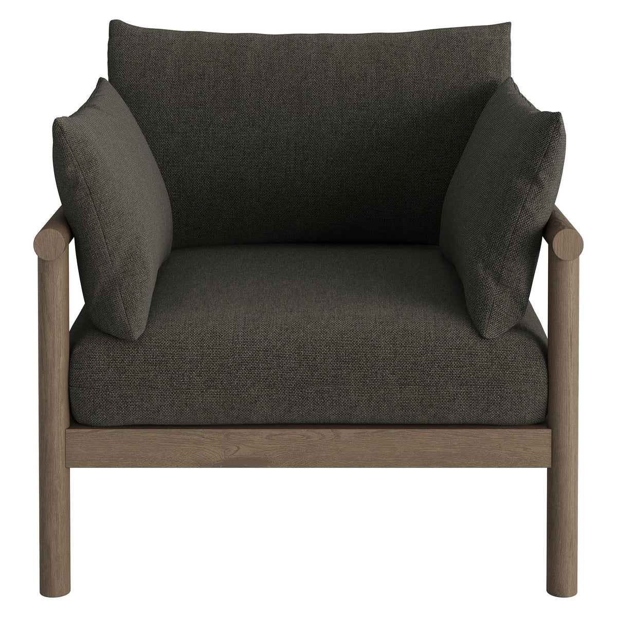 Eleni Outdoor Teak Wood Armchair with charcoal fabric cushions and wood frame by HouseOfZazla on Tampa Home & Garden Store