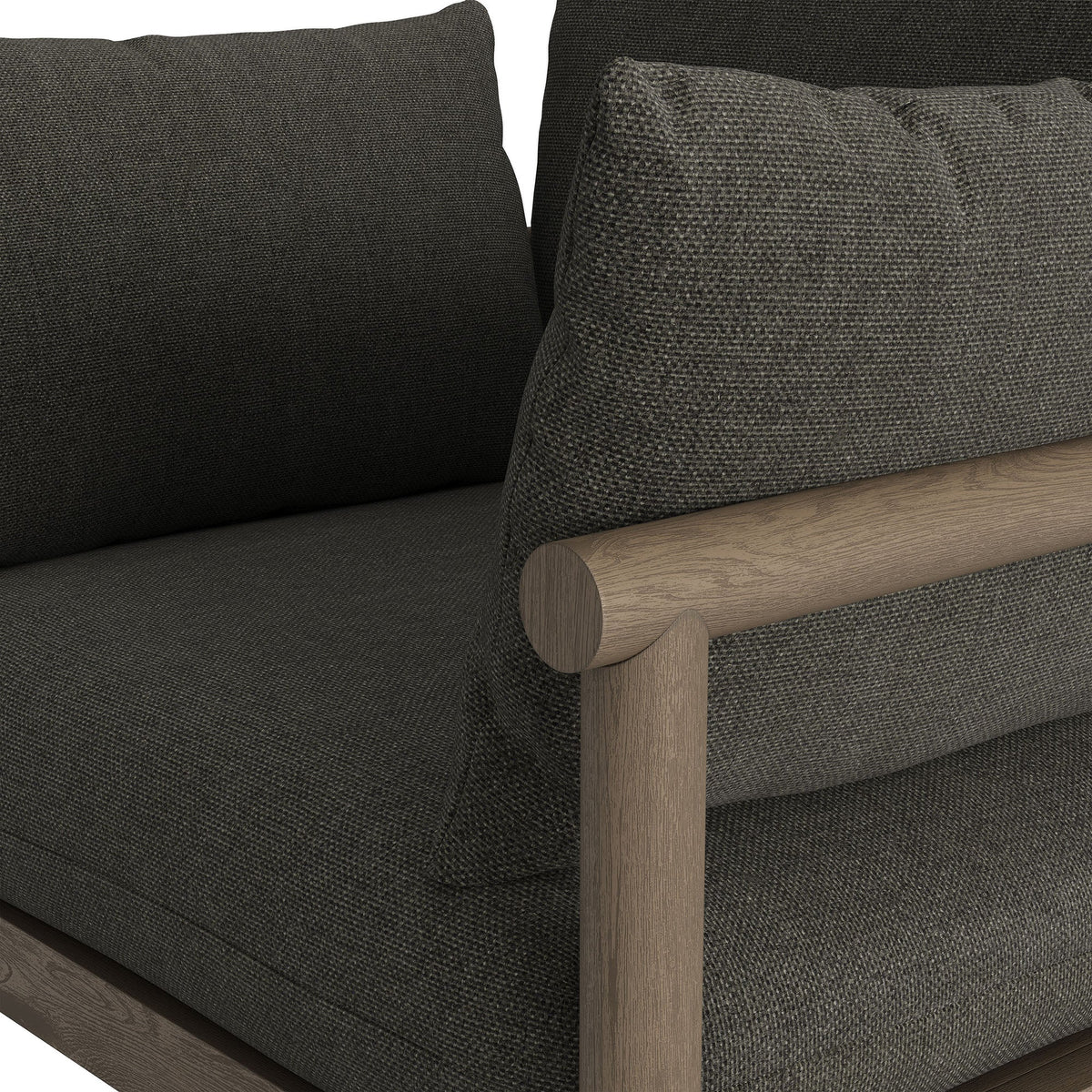 Eleni outdoor patio teak wood armchair with dark gray cushions and light brown teak arms by Modway on Tampa Home & Garden Store