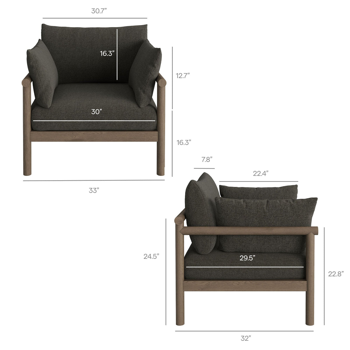 Eleni outdoor patio teak wood armchair with dark charcoal cushions Modway outdoor furniture on Tampa Home & Garden Store