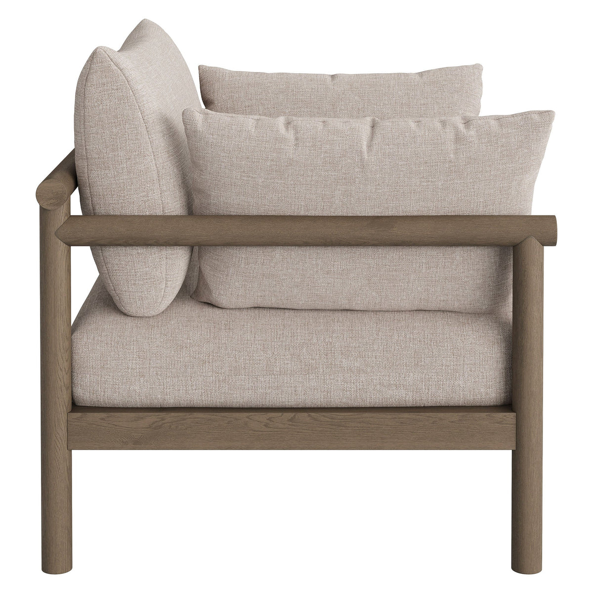 Eleni outdoor teak wood armchair by Modway with beige cushions and wood frame on Tampa Home & Garden Store
