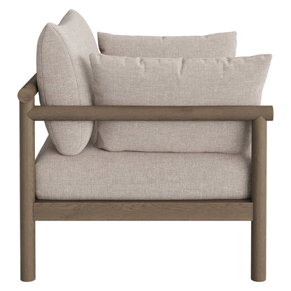 Eleni outdoor teak wood armchair by Modway with beige cushions and wood frame on Tampa Home & Garden Store