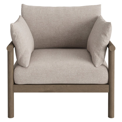 Eleni outdoor teak wood armchair with beige cushions and wood frame by Modway on Tampa Home & Garden Store