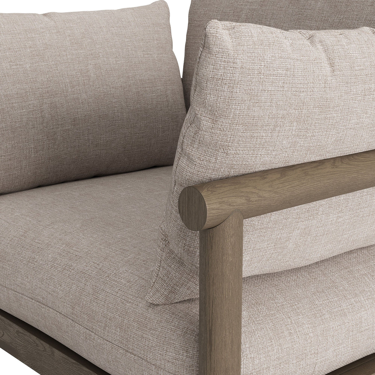 Eleni outdoor teak wood armchair with beige cushions and rounded teak arms by HouseOfZazla on Tampa Home & Garden Store