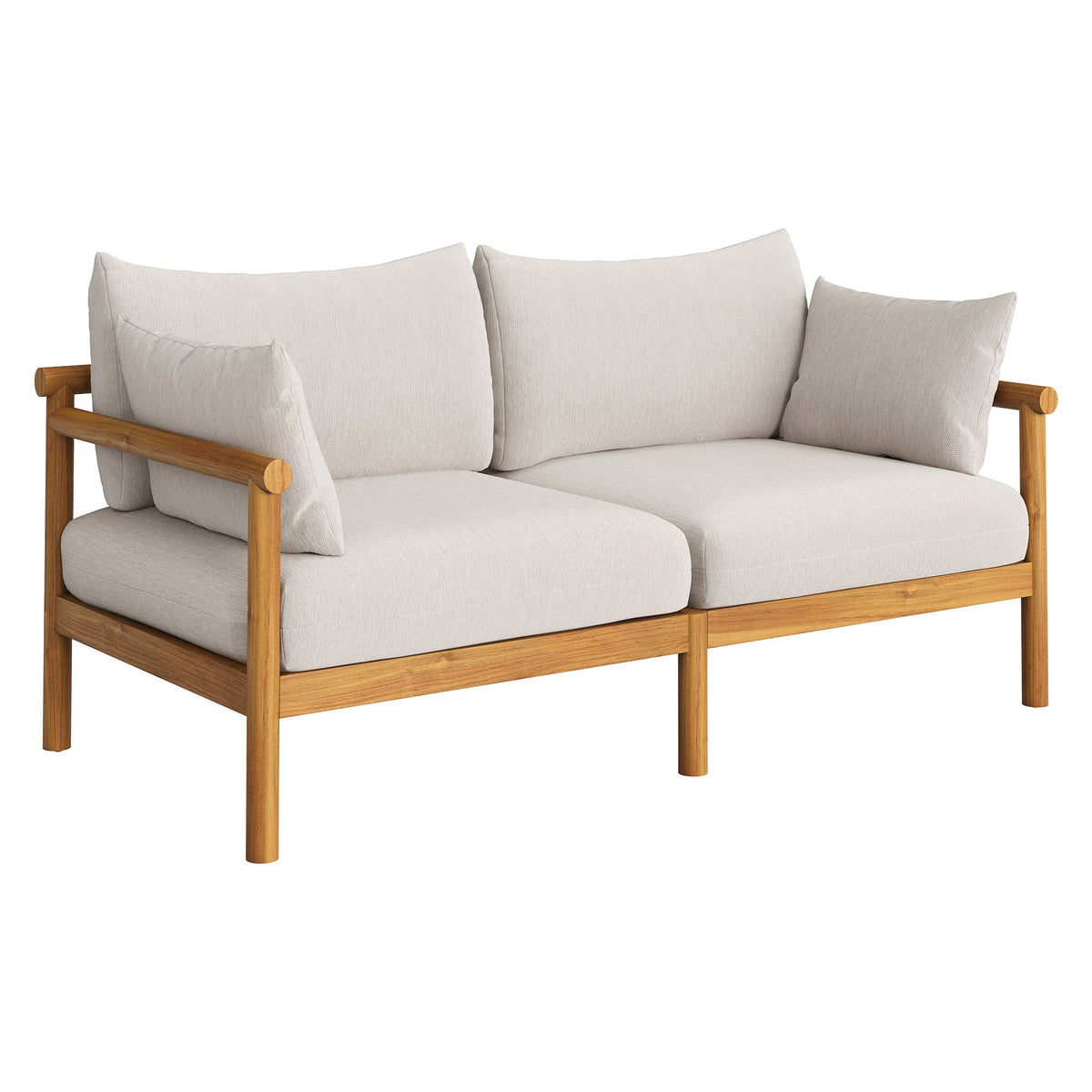 Eleni 2-Piece Teak Wood Outdoor Loveseat and Ottoman with beige cushions by Modway on Tampa Home & Garden Store