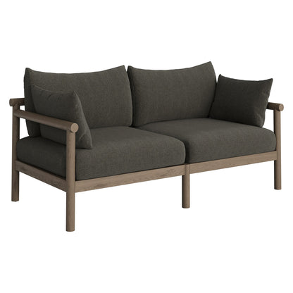 Eleni 2-Piece Outdoor Teak Wood Loveseat with Ottoman, teak frame, charcoal cushions by Modway on Tampa Home & Garden Store
