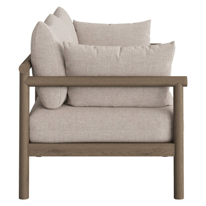 Eleni 2-Piece Outdoor Teak Loveseat with Ottoman beige cushions HouseOfZazla on Tampa Home & Garden Store