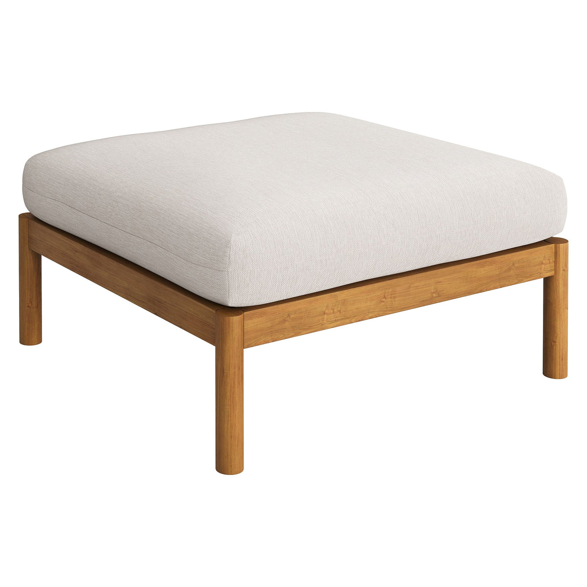 Eleni 2-piece outdoor teak wood loveseat and ottoman set with beige cushions on Tampa Home & Garden Store