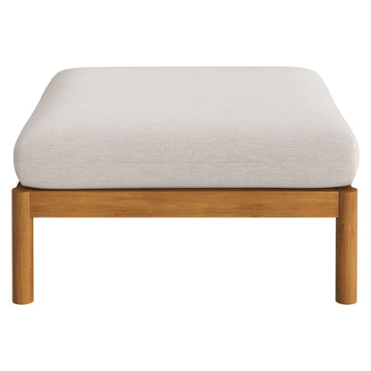 Eleni outdoor beige fabric ottoman cushion on natural teak wood frame on Tampa Home & Garden Store