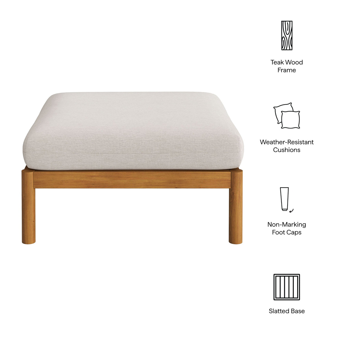 Eleni outdoor teak wood ottoman beige cushion by HouseOfZazla on Tampa Home & Garden Store