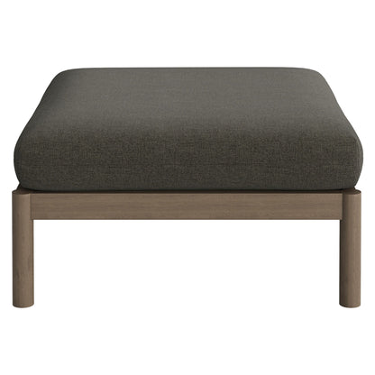 Eleni 2-Piece outdoor teak loveseat with ottoman cushion in dark charcoal fabric on wood frame on Tampa Home & Garden Store