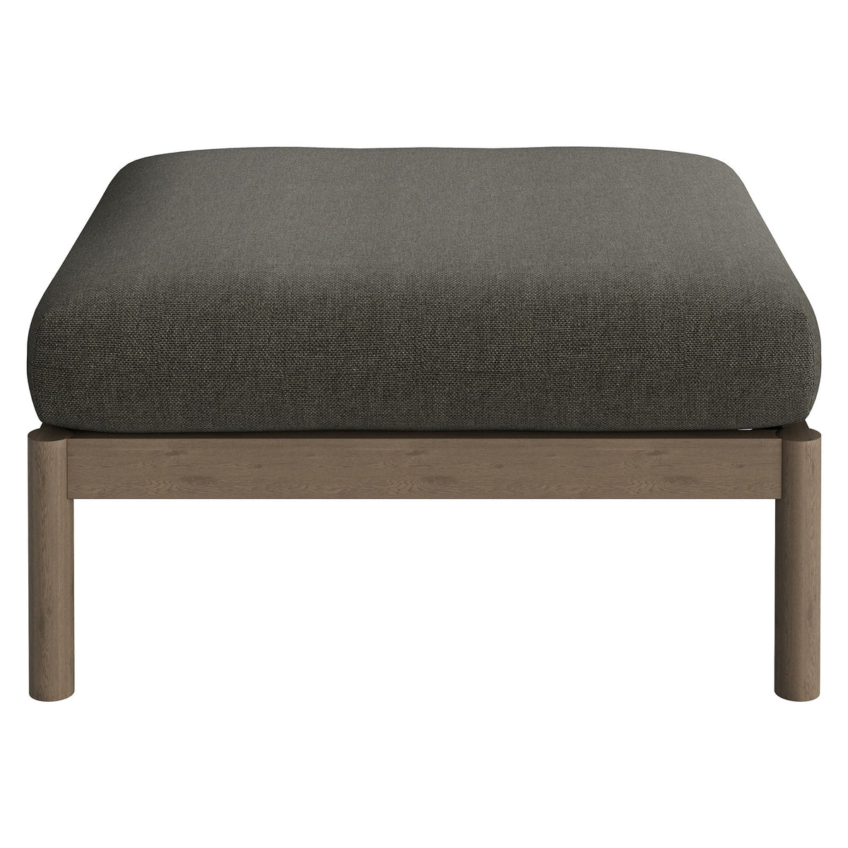 Eleni Square Outdoor Teak Wood Ottoman with dark charcoal fabric cushion on a natural teak frame on Tampa Home & Garden Store