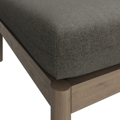 Eleni Square Outdoor Patio Teak Wood Ottoman by HouseOfZazla; dark woven fabric, teak frame on Tampa Home & Garden Store