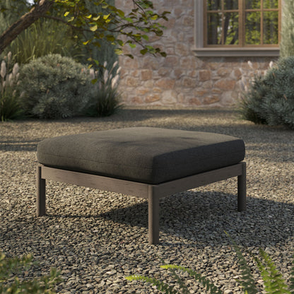 Eleni Square Outdoor Patio Teak Wood Ottoman by Modway, charcoal cushion with teak frame on Tampa Home & Garden Store