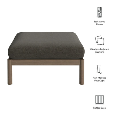 Eleni Square Outdoor Patio Teak Wood Ottoman, teak frame, charcoal cushions by HouseOfZazla on Tampa Home & Garden Store