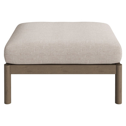 Eleni Square Outdoor Patio Teak Wood Ottoman by Modway with beige linen cushion on teak wood frame on Tampa Home & Garden Store
