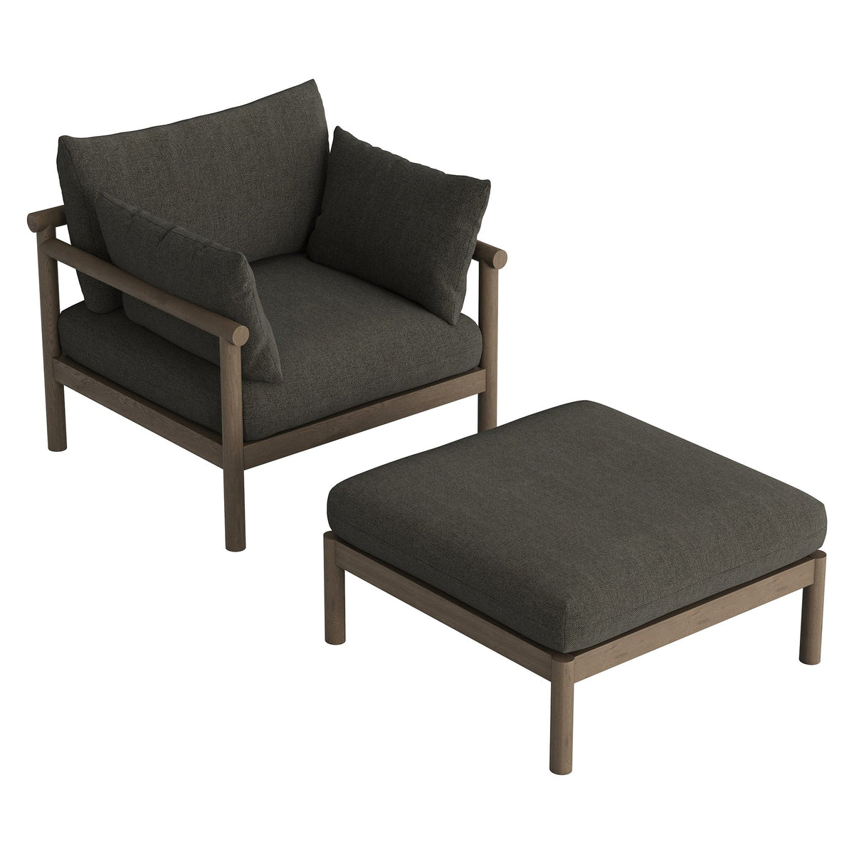Eleni 2-Piece Outdoor Teak Wood Armchair and Ottoman Set with dark gray cushions by Modway on Tampa Home & Garden Store
