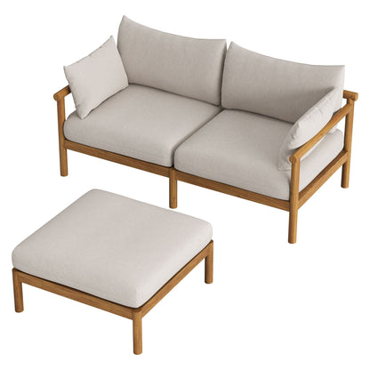 Eleni 2-Piece outdoor teak loveseat with ottoman, beige cushions HouseOfZazla on Tampa Home & Garden Store