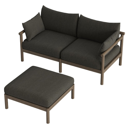Eleni 2-Piece Outdoor Teak Loveseat with Ottoman set dark charcoal cushions and teak frame on Tampa Home & Garden Store