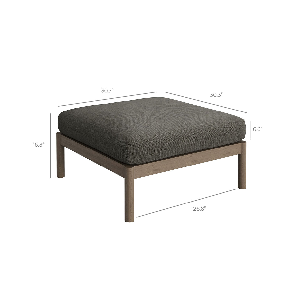 Eleni 2-Piece Outdoor Teak Wood Loveseat and Ottoman with dark gray cushions, teak frame on Tampa Home & Garden Store