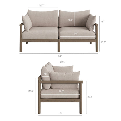 Eleni 2-Piece Outdoor Teak Wood Loveseat with Ottoman Set beige cushions teak frame on Tampa Home & Garden Store