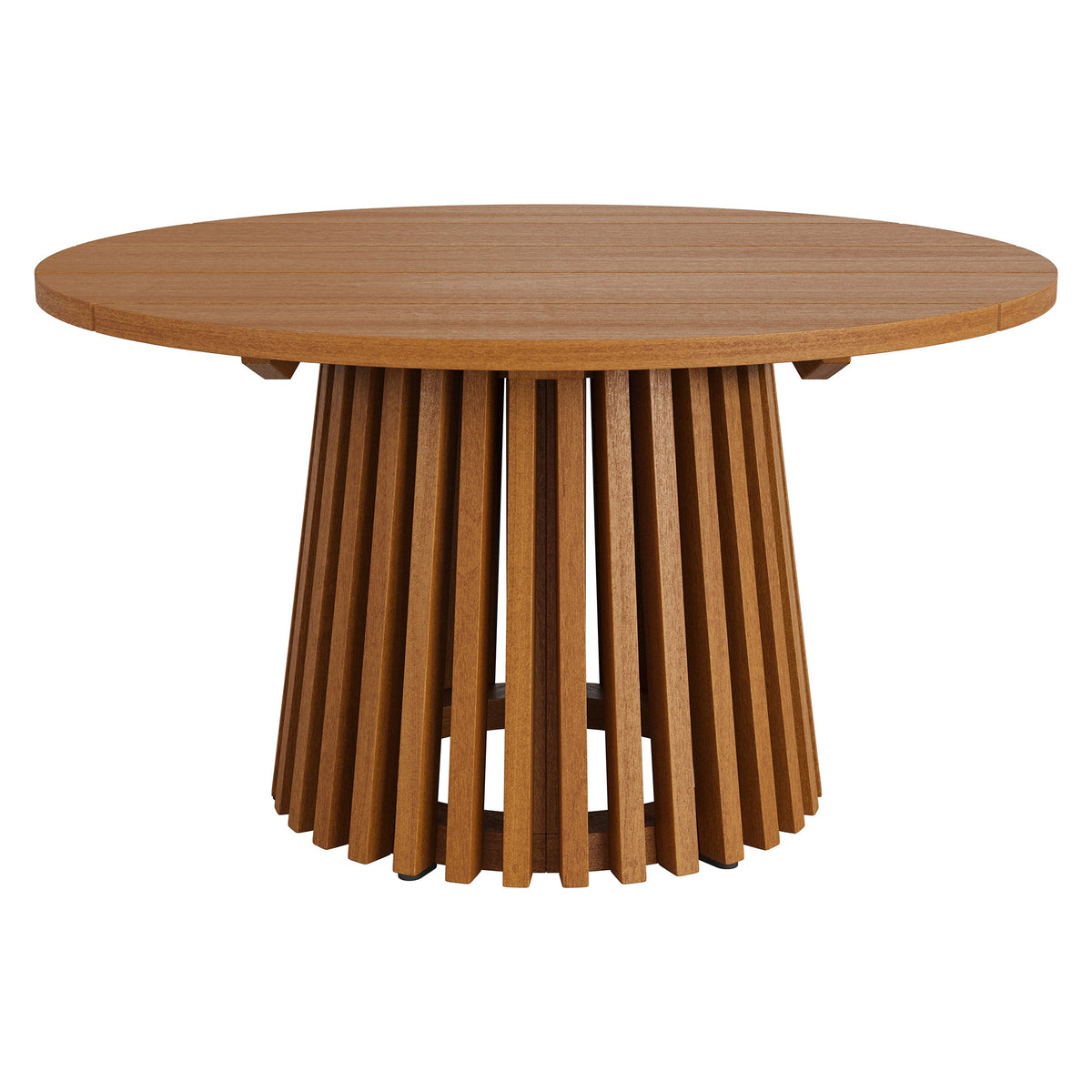 Lane Round Outdoor Patio Teak Wood Coffee Table by HouseOfZazla, teak top with slatted base on Tampa Home & Garden Store