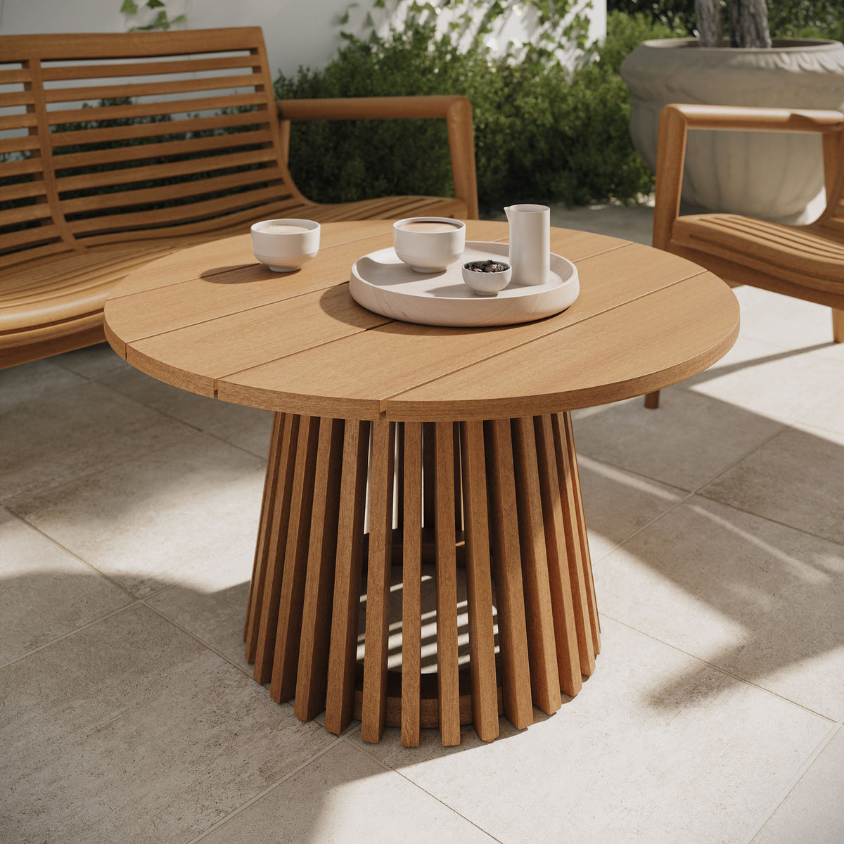 Lane Round Outdoor Teak Wood Coffee Table with 2 chairs Modway on Tampa Home & Garden Store