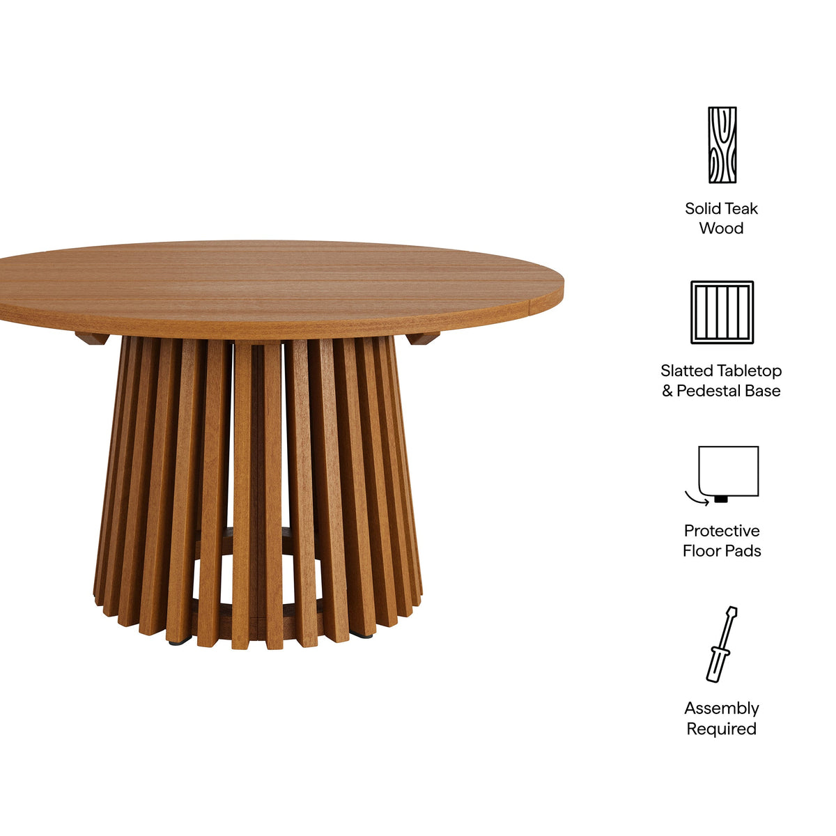 Lane Round Outdoor Teak Wood Coffee Table by Modway, round slatted teak top with pedestal base on Tampa Home & Garden Store