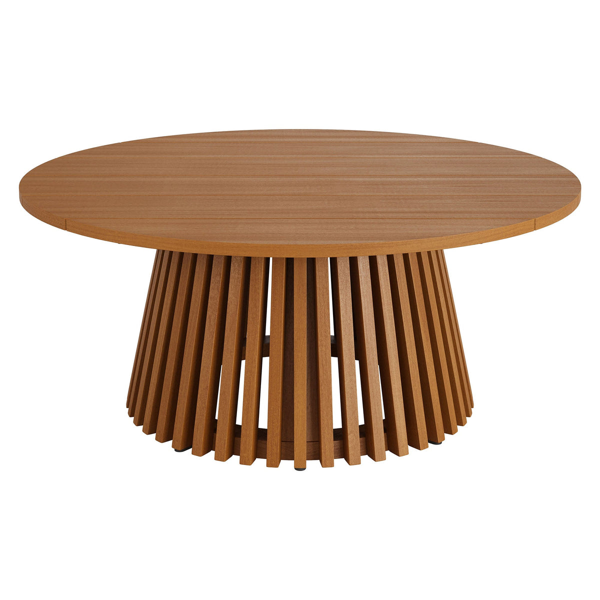 Round outdoor teak wood coffee table with a slatted pedestal base by Modway on Tampa Home & Garden Store
