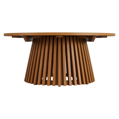 Lane Round Outdoor Teak Wood Coffee Table with a slatted pedestal base by Modway on Tampa Home & Garden Store