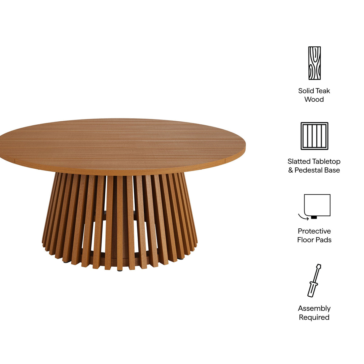 Lane Round Outdoor Teak Wood Coffee Table by Modway round teak top with slatted pedestal base on Tampa Home & Garden Store
