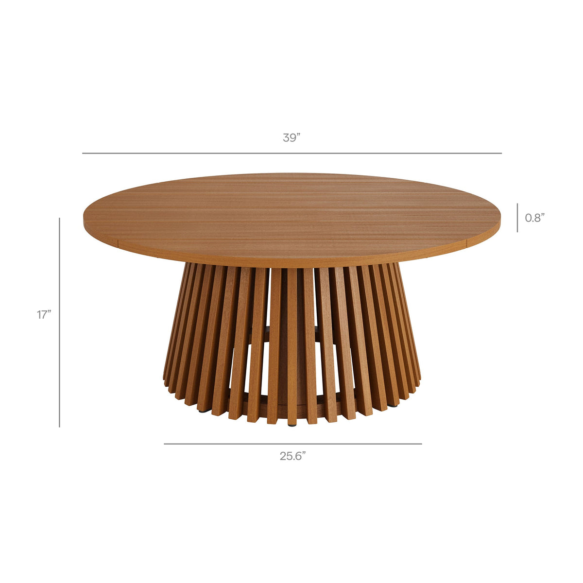 Lane Round Outdoor Teak Wood Coffee Table by Modway, teak top with slatted pedestal base on Tampa Home & Garden Store