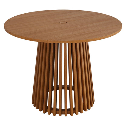 Lane Round Outdoor Patio Teak Wood Dining Table with slatted pedestal base HouseOfZazla on Tampa Home & Garden Store
