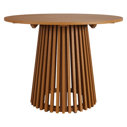 Lane Round Outdoor Teak Wood Dining Table by Modway with a slatted pedestal base on Tampa Home & Garden Store