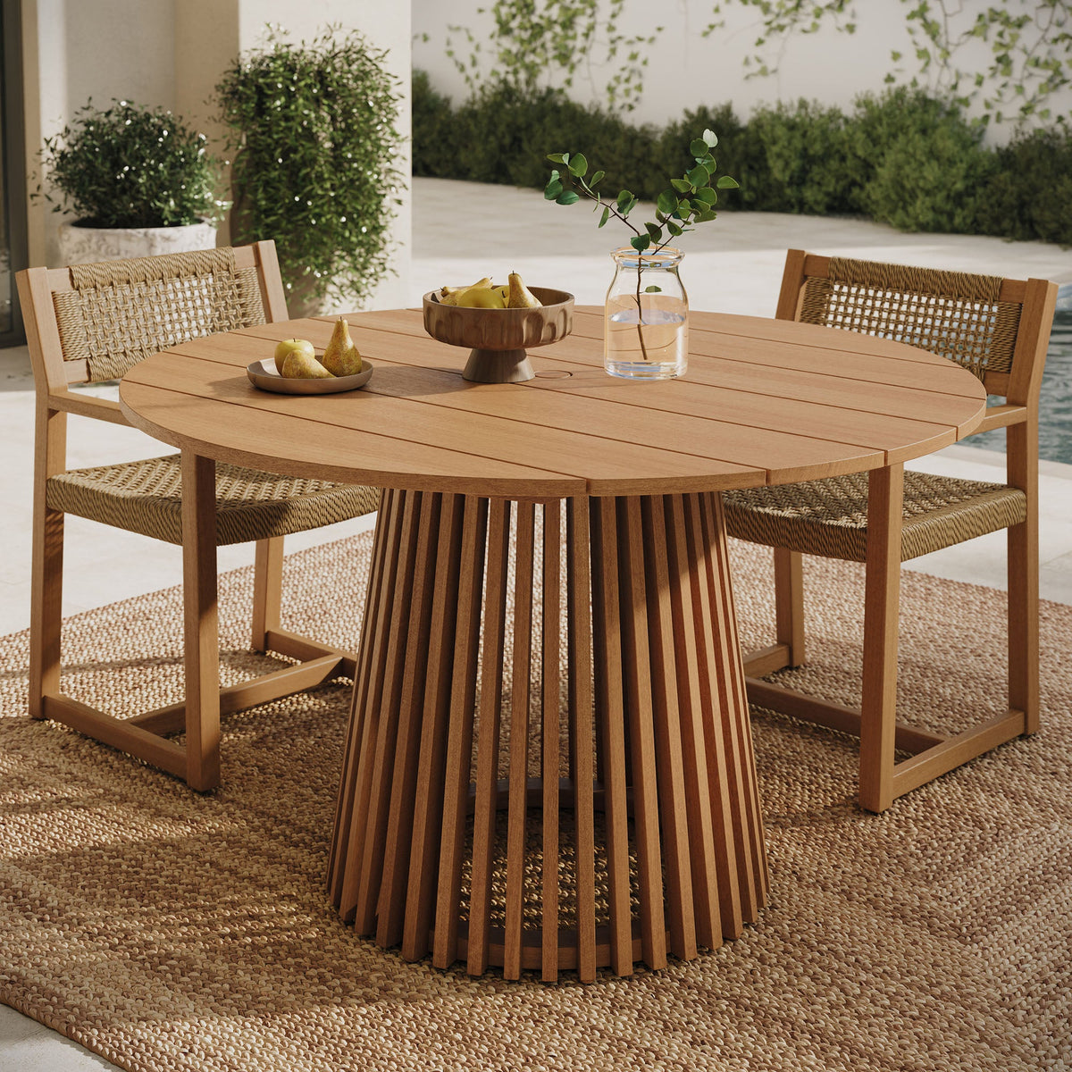 Lane Round Outdoor Teak Wood Dining Table by Modway, natural teak finish for patio on Tampa Home & Garden Store