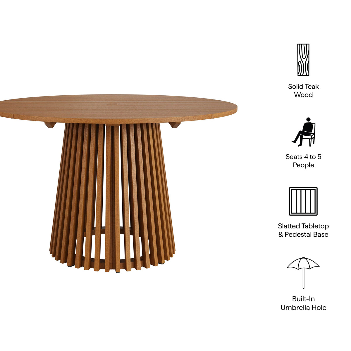 Lane Round Outdoor Teak Wood Dining Table with slatted pedestal base by Modway on Tampa Home & Garden Store
