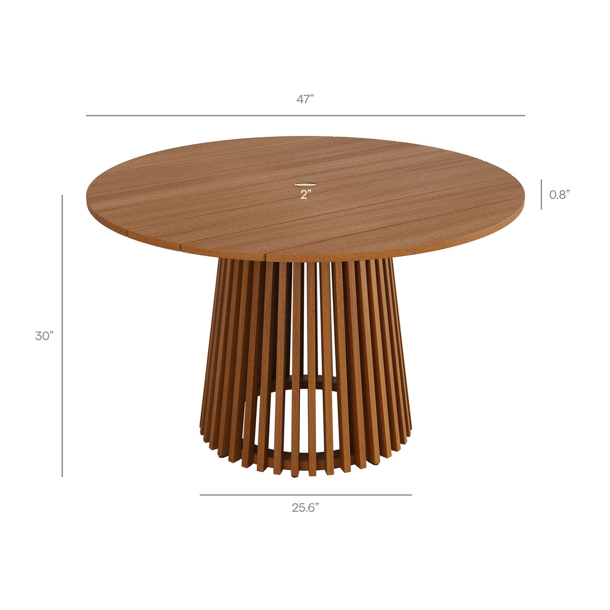 Lane Round Outdoor Teak Wood Dining Table by Modway, 47-inch dia, slatted pedestal base on Tampa Home & Garden Store